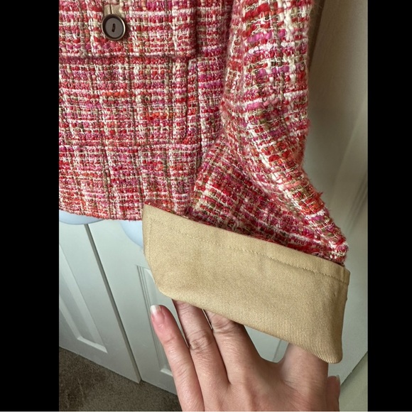 CARLISLE Tweed Blacker Jacket Coat Pink Red Orange Ivory Wool Silk Suit Career - Picture 9 of 12